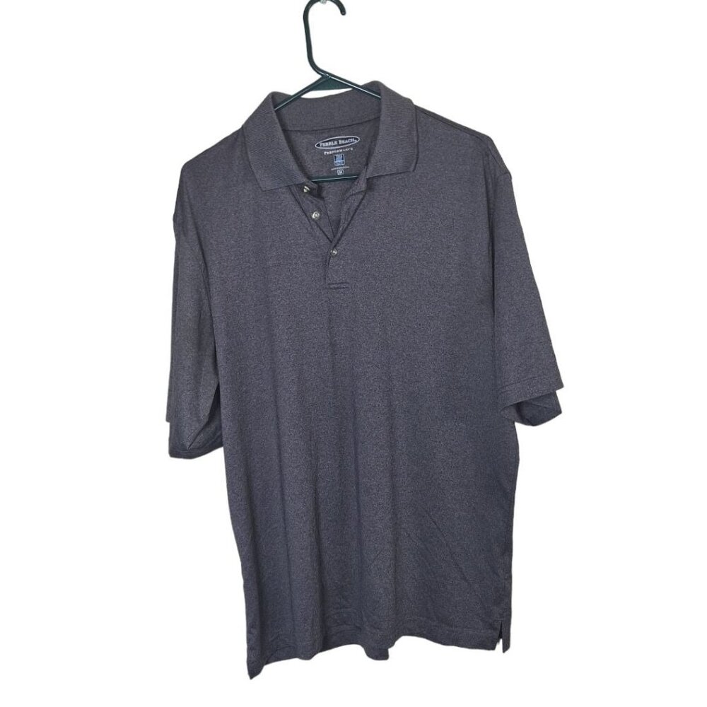 Pebble Beach‎ Collared Polo Shirt Performace Mens Medium Golf Gray Short Sleeve